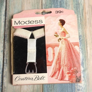 Vintage Modess Contour Belt bindehållare 50-60-tal rosa vit delikat