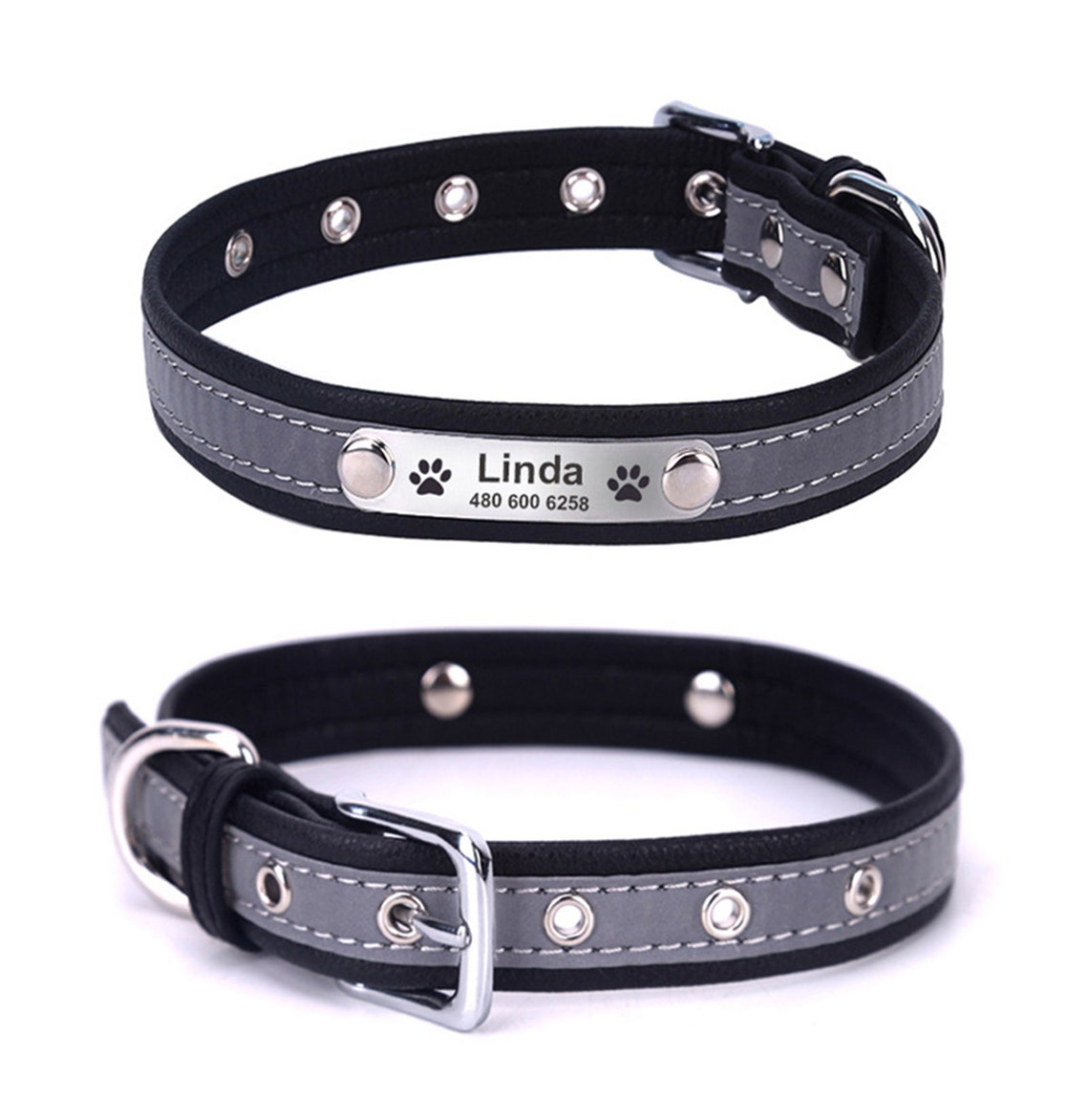 Personalized Dog Name Collar Soft Leather Reflective Pet Etsy