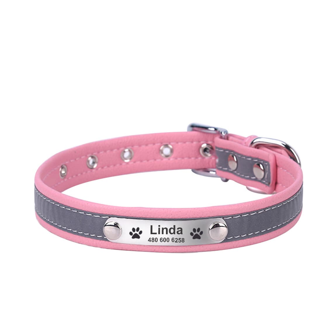 Personalized Dog Name Collar Soft Leather Reflective Pet Etsy