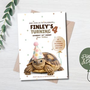 Tortoise Birthday Party Invitation | Reptile Zoo Theme (Digital Download & Printable)