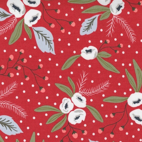 Christmas Morning fabric by Lella Boutique for Moda Fabrics : Large Red floral sold by 1/2 yard