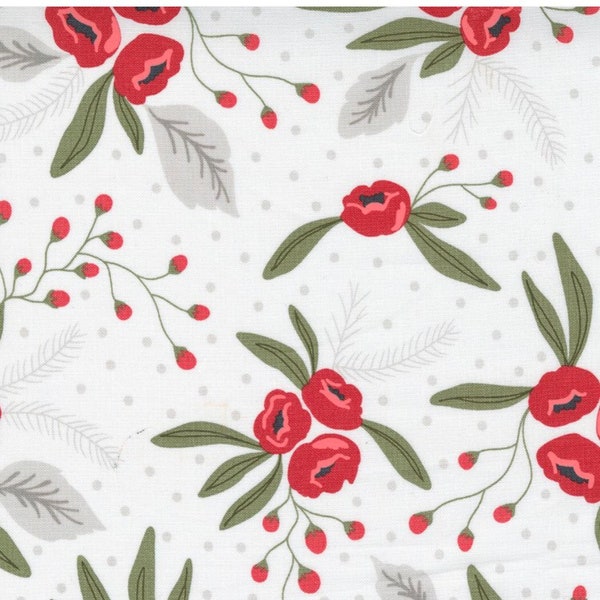 Christmas Morning fabric, large white floral  5140-11 by Lella Boutique for Moda Fabrics:  sold by 1/2 yard