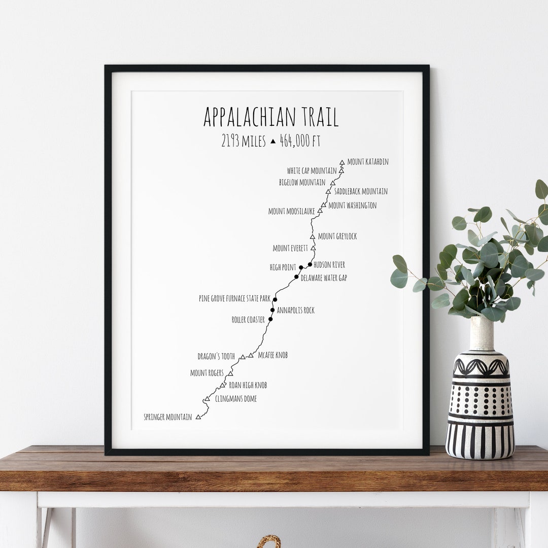 Appalachian Trail Art Hiking Gift Trail Map Art AT Map Etsy