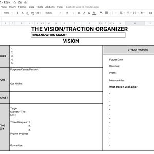 EOS VTO Template Google Sheets Vision Traction Organzer Etsy EOS VTO Template Google Sheets Vision Traction Organzer Etsy
