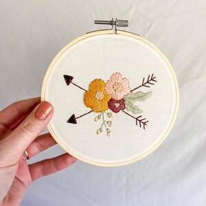 Floral and Arrows Hand Embroidered 5.5 hoop image 2