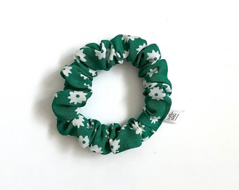 Mini Upcycled Scrunchie - green with white florals