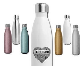 Esthetician Heart Water Bottle, Stainless Steel 17 oz Water Bottle, Esthetician Glitter Gift