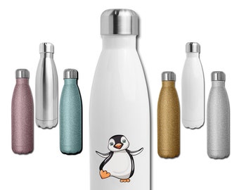 Penguin Water Bottle, Stainless Steel 17 oz Water Bottle, Penguin Lover Glitter Gift