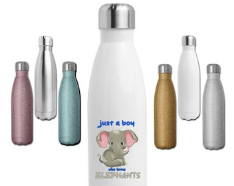 Just A Boy Who Loves Elephants Water Bottle, Stainless Steel 17 oz Water Bottle, Elephant Lover Glitter Gift