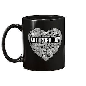 Anthropology Heart Black Mug, Anthropology Heart Gift, Black 11oz Mug, 15oz Mug, Co worker Office Gifts, Anthropology Lover Gifts