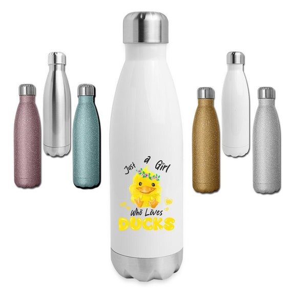 Just A Girl Who Loves Ducks Water Bottle, Stainless Steel 17 Oz Water Bottle,  Duck Lover Glitter Gift 