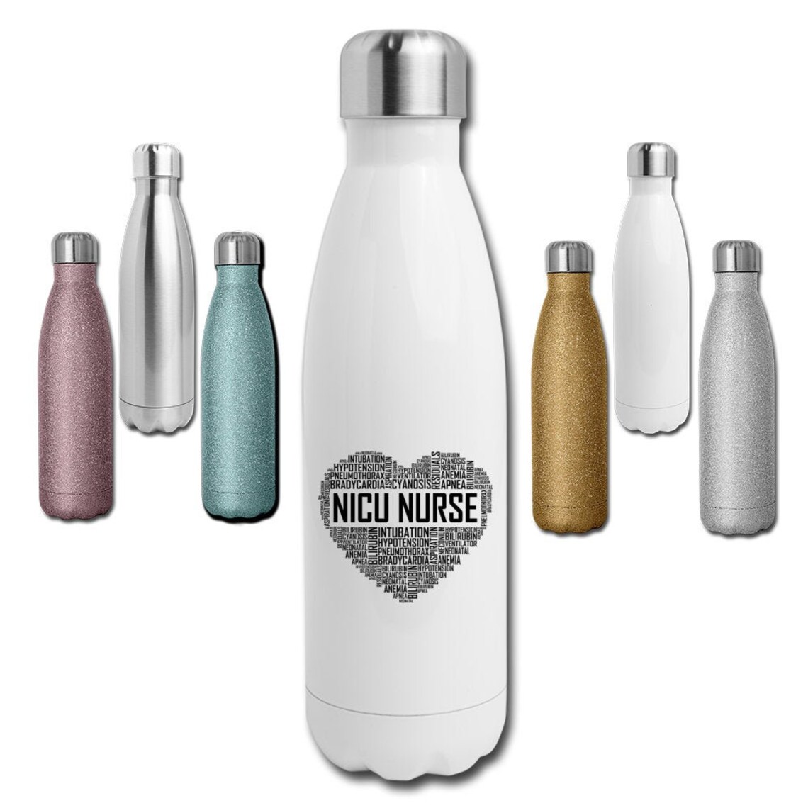 NICU Nurse Heart Water Bottle Stainless Steel 17 oz Water Etsy