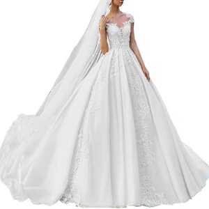 Wedding Dress JASMINE A-Line Lace Applique Short Sleeve Button Bride Dress Cathedral Train Bridal Gown Plus Size image 5