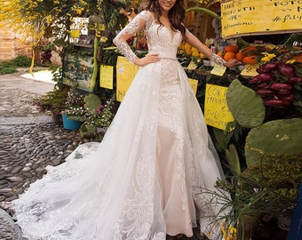 Mermaid Wedding Dresses ARIANA With Detachable Train Lace Tulle 2 In 1 Wedding Gowns