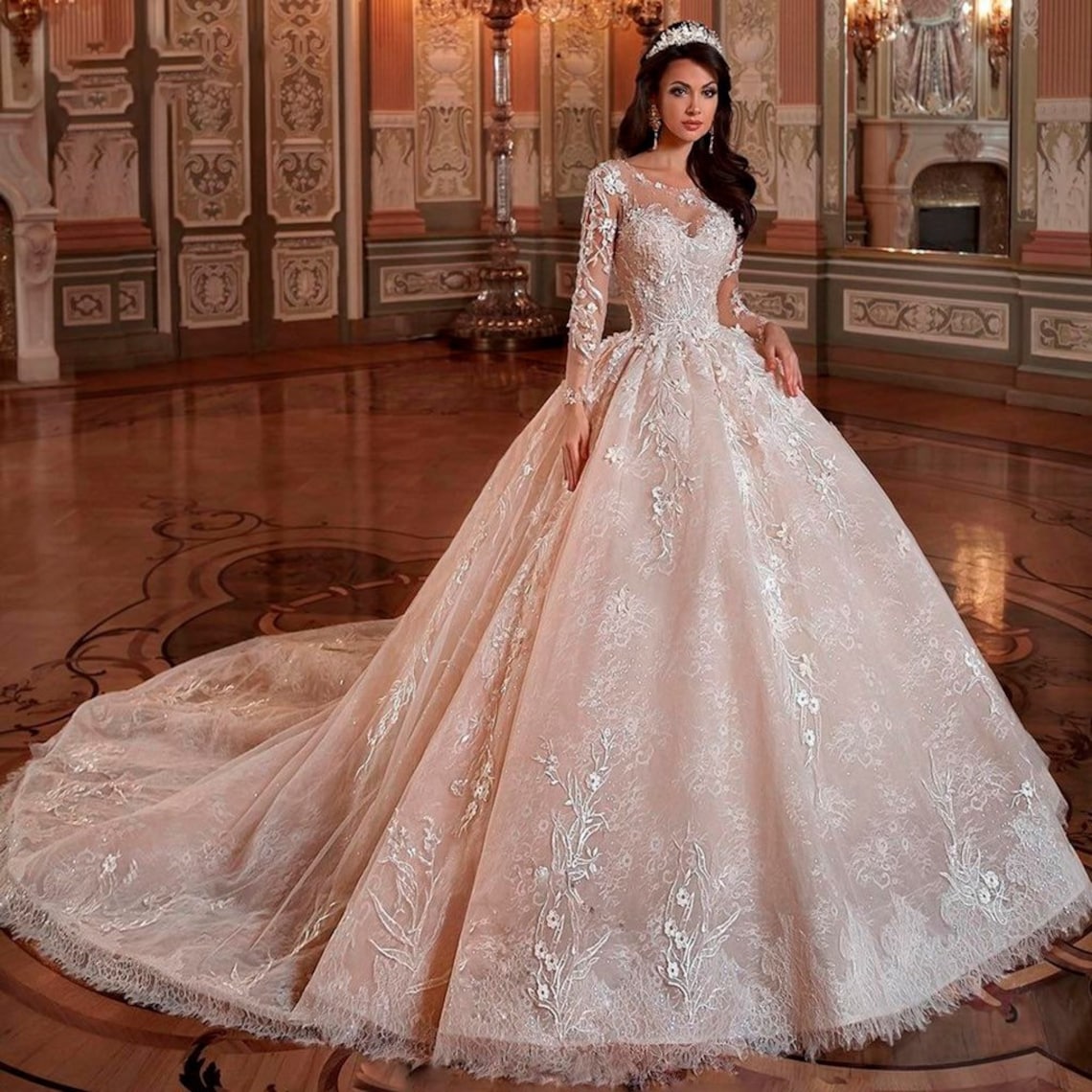 Wedding Dress ANITA Lace Ball Gown Long Sleeve Bridal Beading image 1