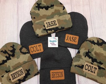 Customized leather patch tobaggan/beanie