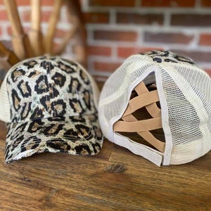 Leopard print criss-cross hat