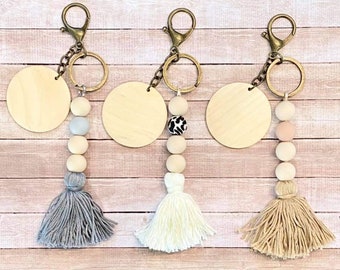 Tassel Keychain with Wooden Disc