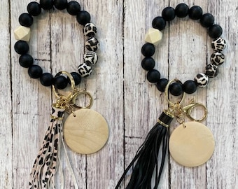 Black and leopard wristlet Keychain