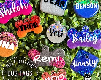 Halb Glitzer & Halb Fest | Hundemarke aus Resin