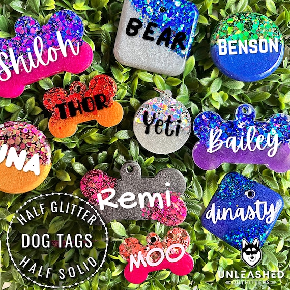 Half Glitter & Half Solid | Resin Dog Tag