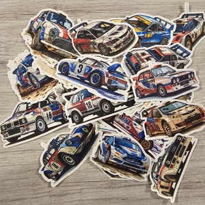 Cartoon Rally Car Sticker pack of 20 stickers. ~2 inches.