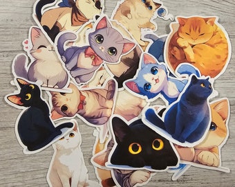 Cartoon Cat Stickers, 20-Pack, Waterproof Laptop Decals