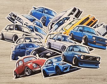 Cartoon Euro Car Sticker pack of 20 stickers. ~2 inches.