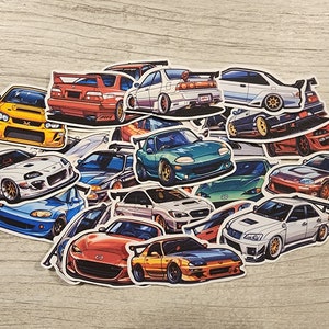 Cartoon JDM Car Sticker pack of 26 stickers. 1 - 2.5 inches.