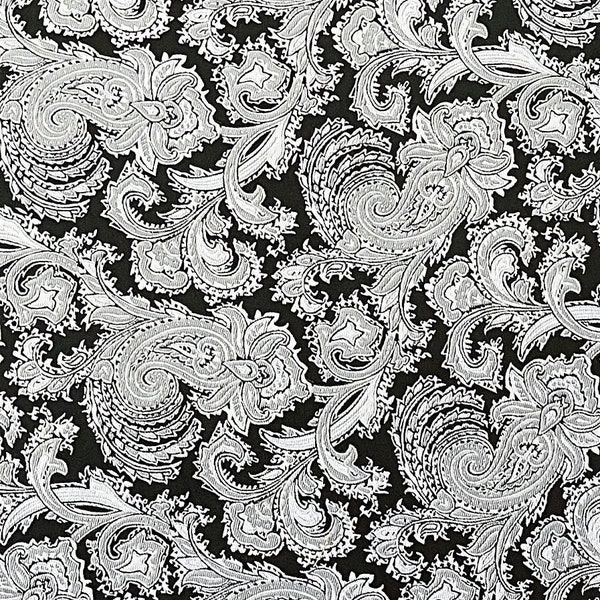 Kiraly | Silk Brocade Fabric van de Half Yard, 54" breed | Zwart-Grijs | Paisley, Boteh, Scroll, Retro, jaren 60, jaren 70, jaren 2000
