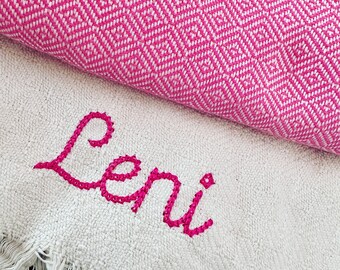 Hammam towel LARA handwoven all colors personalized Chain lettering Chain Embroidery