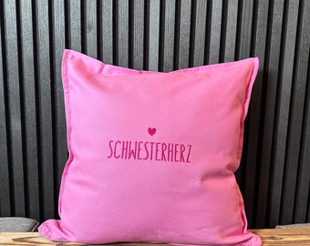 Kissen Bezug Schwesterherz bestickt pink Herz Geschenk Schwester