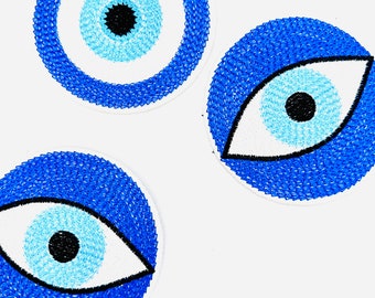 Patch Aufnäher Evil Eye Glücksbringer drittes Auge blau türkis weiß schwarz