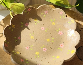 Speckled Dainty Flower Ceramic Trinket Dish – Small Batch Pottery, Cute Handmade Ring Tray Gift