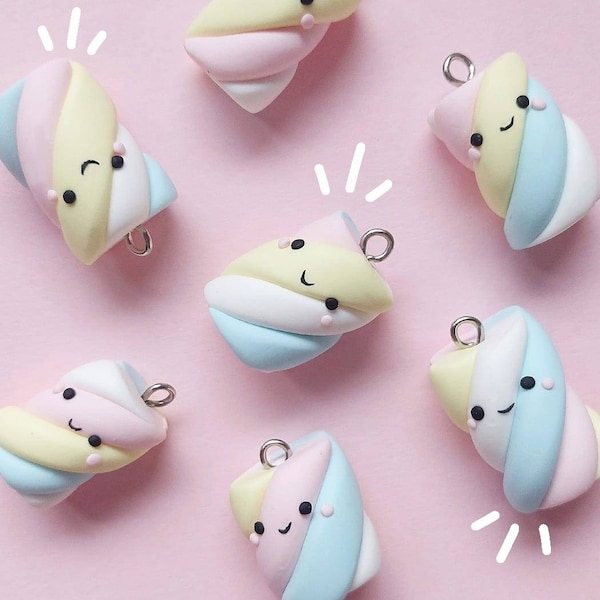Cute Rainbow Marshmallow Keyring, Kawaii Keychain, Handmade, Novelty, Charm, Miniature Food, Stocking filler, Gift, Sweets, Candy