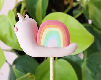 Rainbow Snail Plant Pot Pal, Buddy, Friend, Cute, Kawaii, Home Garden Decor, Urban Jungle, Houseplant, Figurine, Accessory Terrarium, Pride