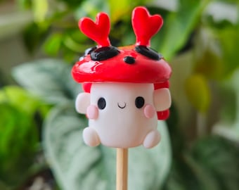 Love Bug Mushroom Plant Pot Pal, Friend, Cute, Kawaii, Home Garden Decor, Houseplant Gift, Figurine, Terrarium Accessory, Figurine Keychain