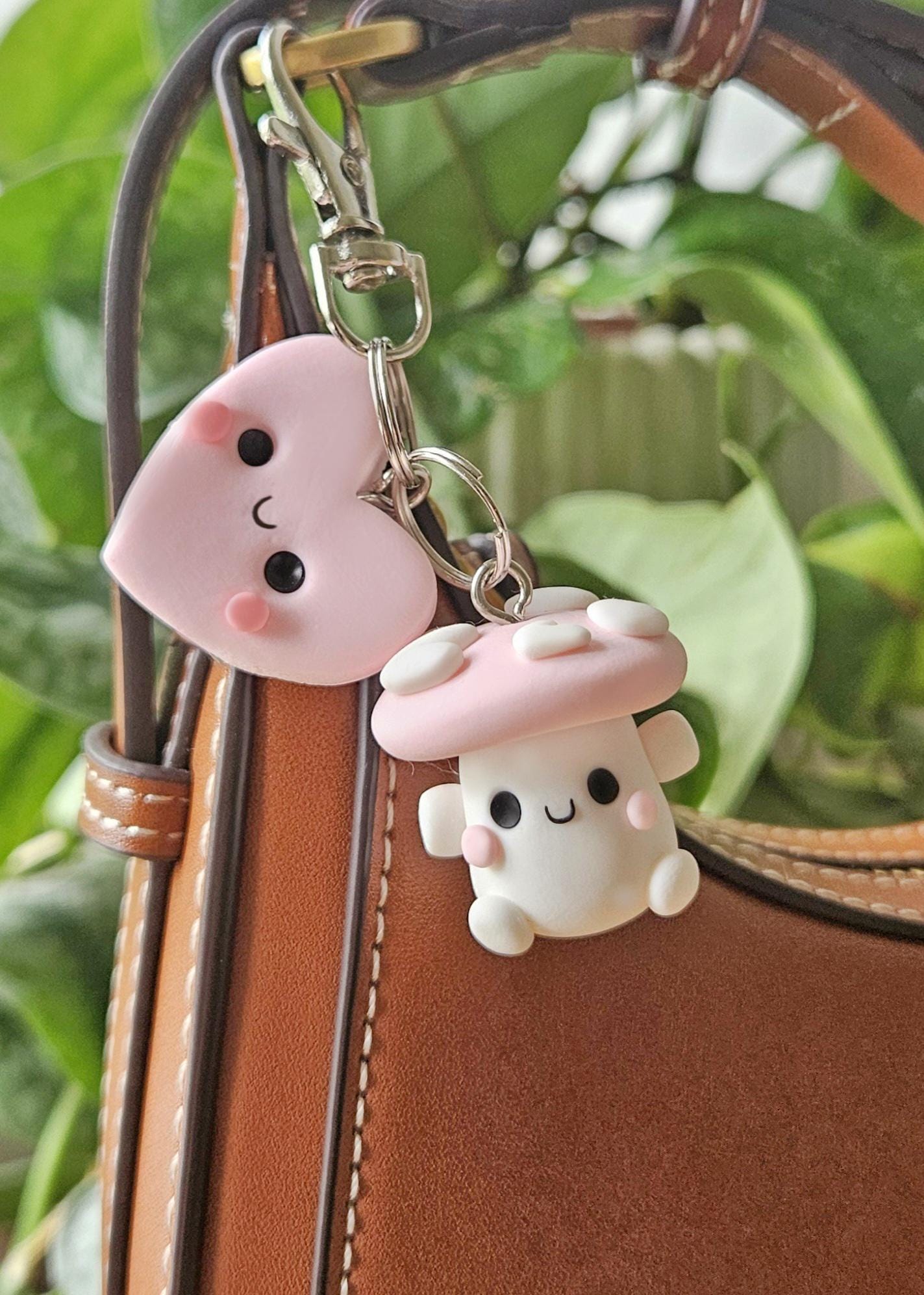 Handmade Mushroom Bag Charm – Love Heart Toadstool Keychain