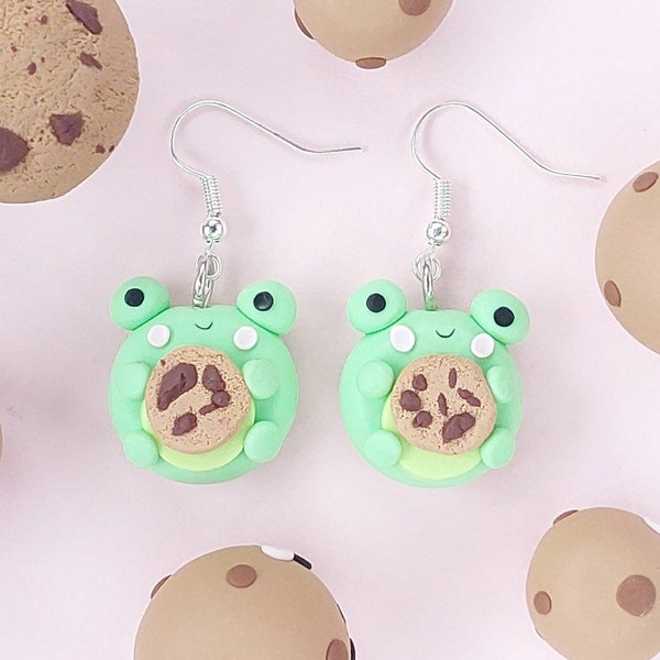 Petites boucles d’oreilles en biscuit froggy, grenouilles en argile polymère, grenouille, froggo, mignon, kawaii, pendant, bijoux faits à la main, hameçon, cadeau de Noël