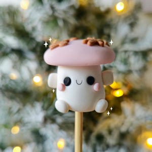 Gingerbread Topped Mushroom, Keychain, Charm, Plant Pot Accessory, Figurine, Sculpture, Trinket, Handmade Clay Gift