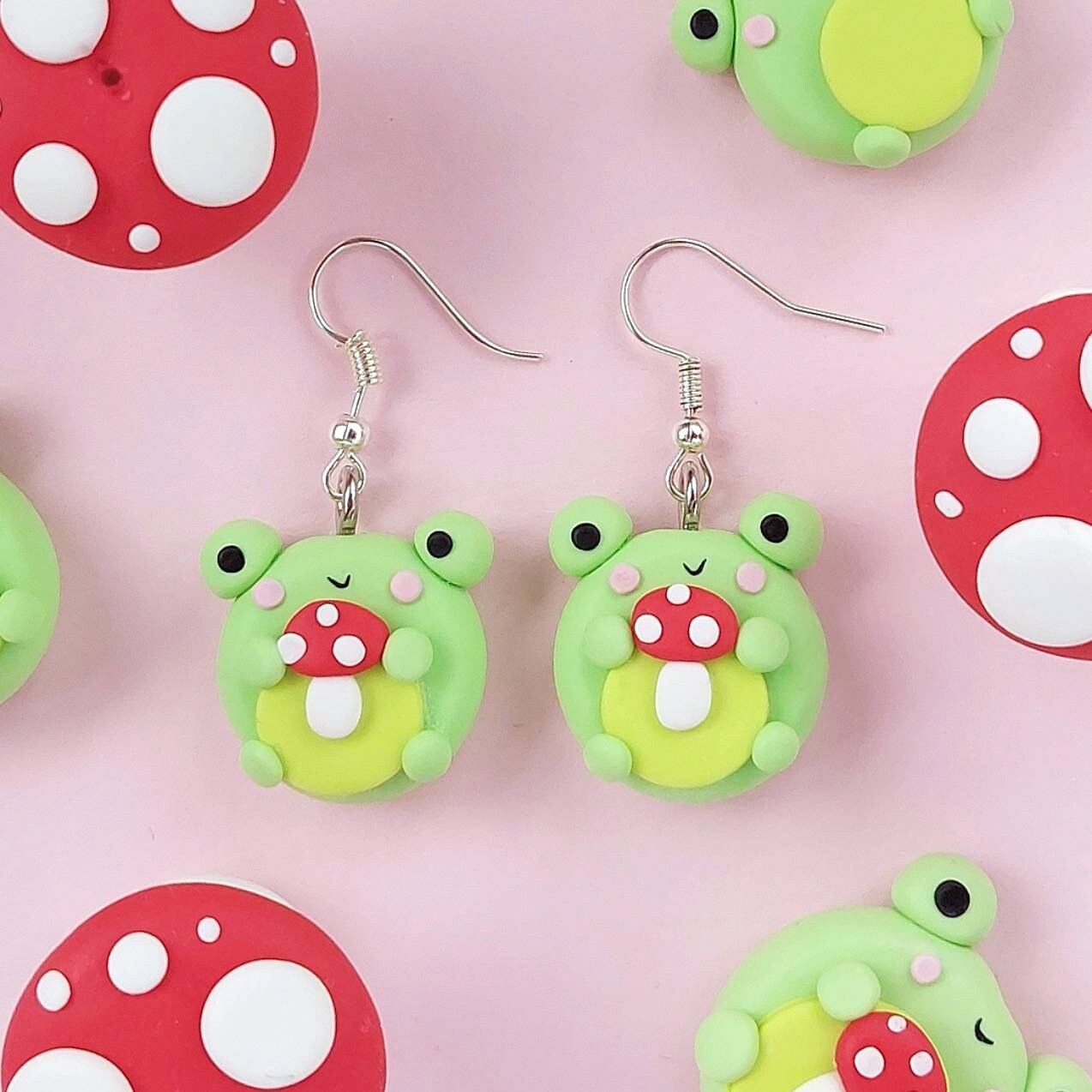 Polymer clay frog earrings deals