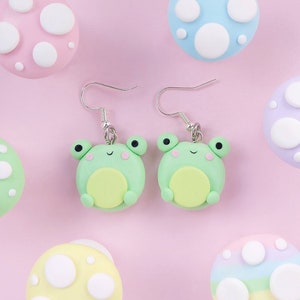 Little froggy earrings, polymer clay froggies, frog, froggo, Cute, Kawaii, dangle, Handmade jewellery, adorable, stud, fishhook, gift