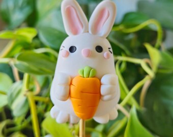 Bunny With Carrot, Keychain, Charm, Plant Pot Accessory, Figurine