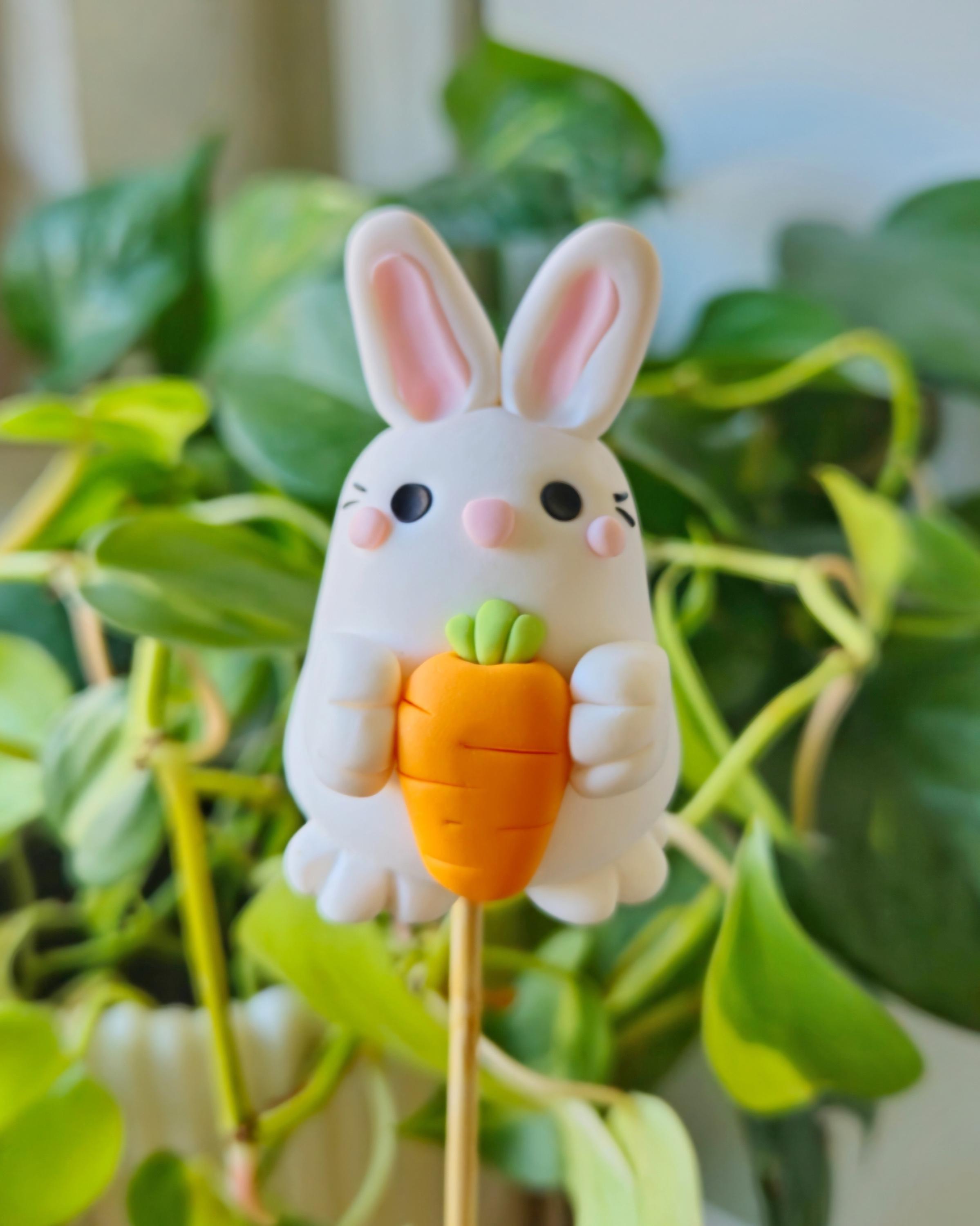 Bunny With Carrot, Keychain, Charm, Plant Pot Accessory, Figurine