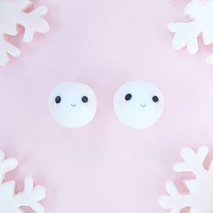Snowball Earrings, Handmade Polymer Clay Jewellery, Fishhook, Huggie Hoops