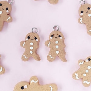 Grumpy Gingerbread Earrings, Handmade Polymer Clay Jewellery, Fishhook, Huggie Hoops