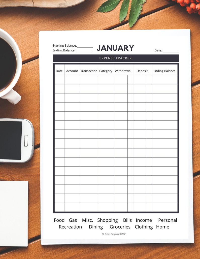 Printable Expense Tracker Worksheet & List | Etsy
