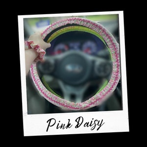 Pink Daisy Steering Wheel Cover and Matching Scrunchie