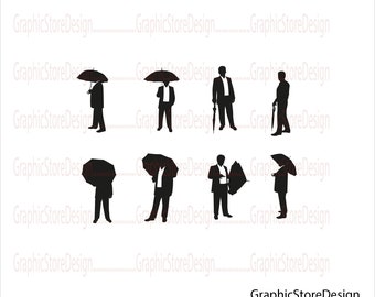 Man With Umbrella Silhouette, Man Silhouette, Umbrella Silhouette, Bundle, Man With Umbrella Svg Bundle, Umbrella Svg, Files for Cricut