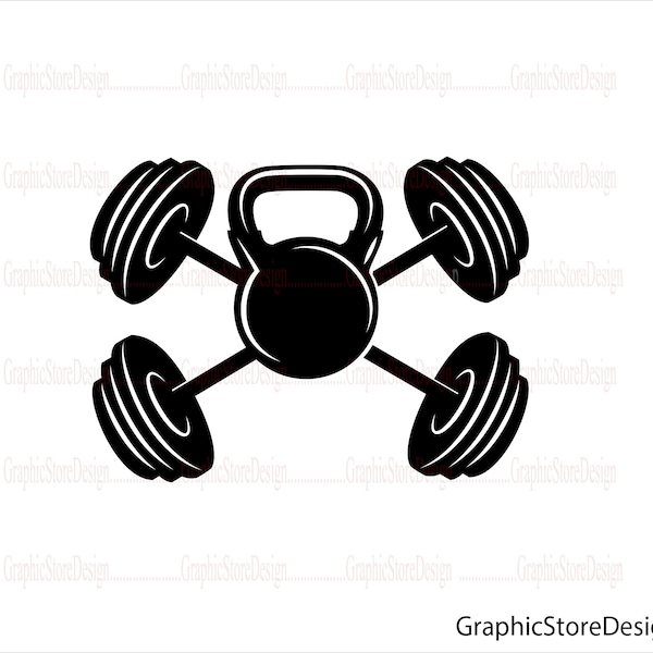 Kettlebell Svg, Weight Lifting Svg, Barbell Svg, Weight Svg, Barbell Crossed Svg, Fitness Svg, Barbell Clipart, Workout Svg, Silhouette Svg